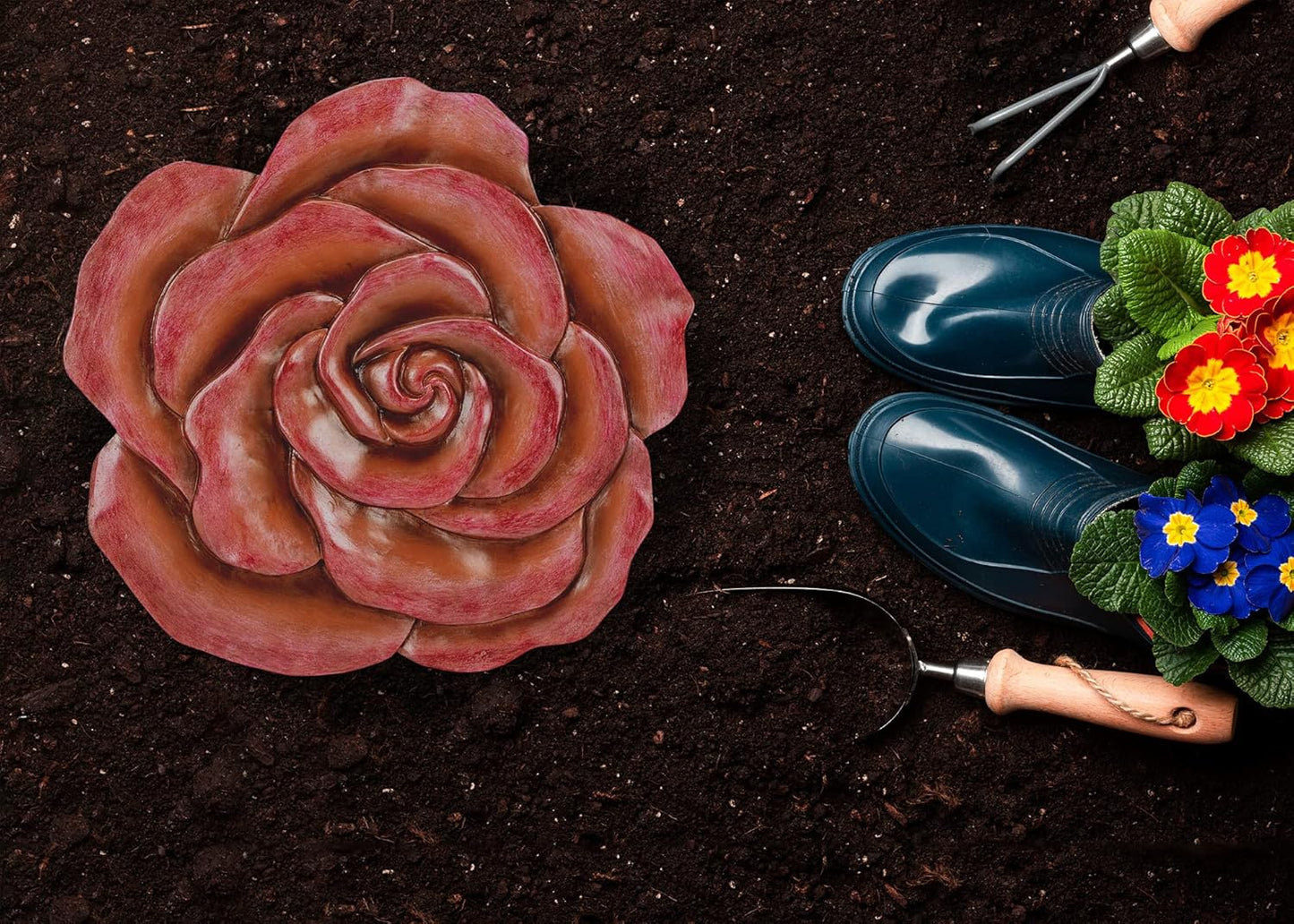 NAT & Jules Rose Flower Shaped Dimensional Indoor Outdoor 12 inch Cast Resin Decorative Garden