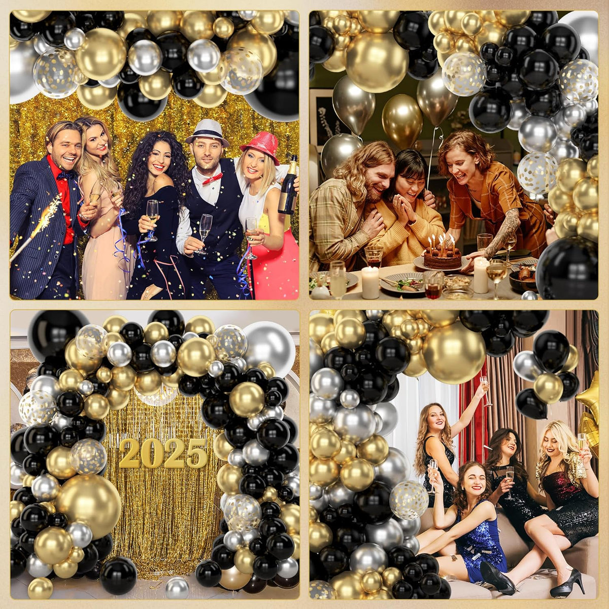 Amandir 153pcs Black and Gold Balloons Arch Garland Kit Different Sizes 18 12 10 5inch Latex