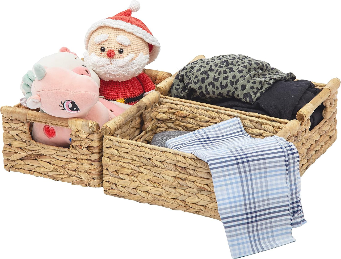VATIMA Hyacinth Small Wicker Basket 11.6x8.1x4.9" - Bathroom Organizer, Wooden Handle, Decorative