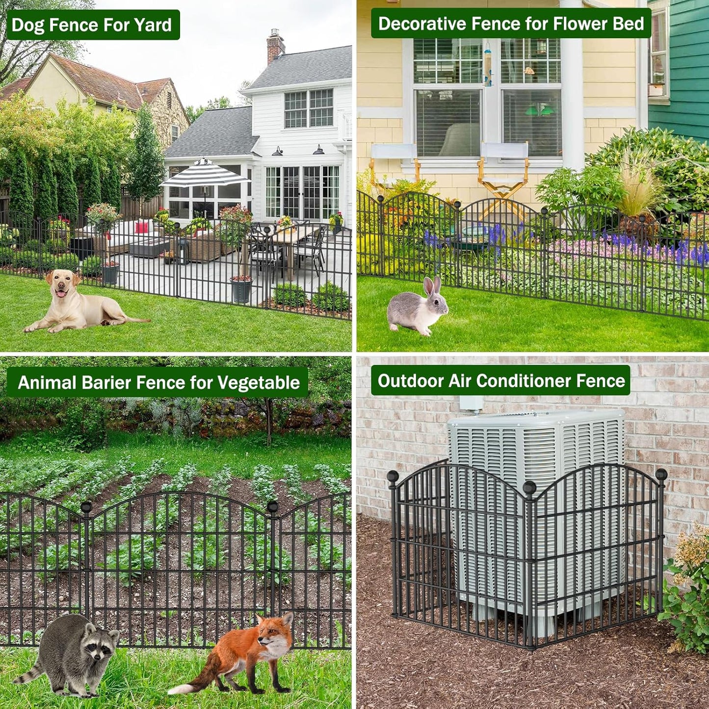10 Panels No Dig Decorative Garden Fence Animal Barrier - 24 in (H) x 20 ft (L) - Dog Fence Outdoor