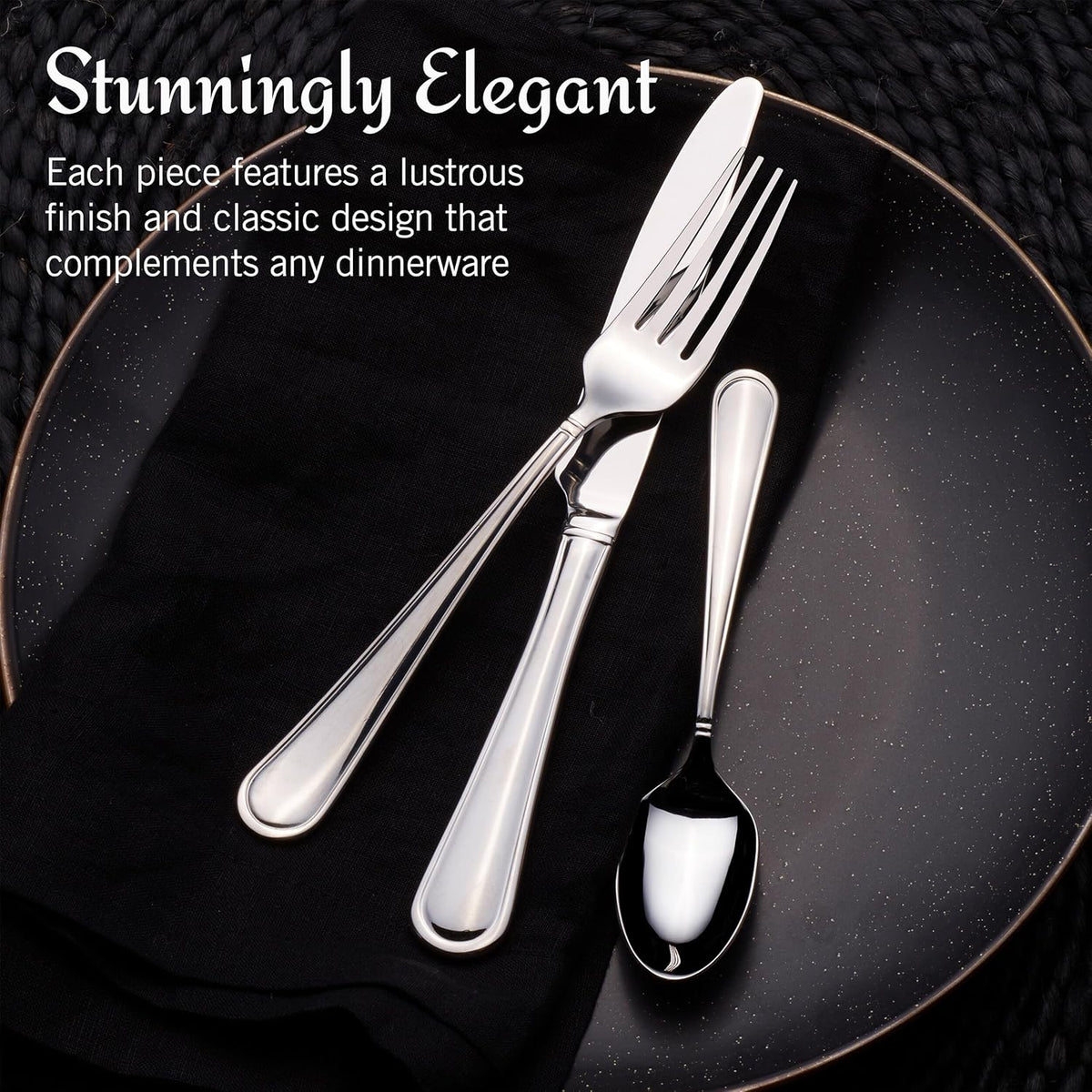 Mikasa, Virtuoso Flatware Service for 12, 65 Piece Set, 18/10 Stainless Steel, Silverware Set with
