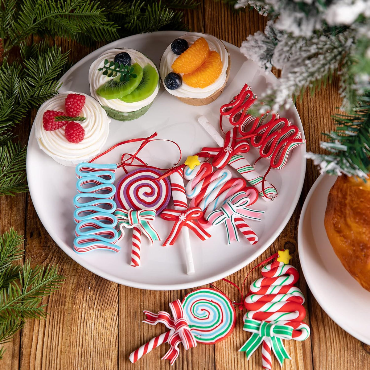 codree 8 PCS Christmas Lollipop Ornaments- Christmas Candies Polymer Clay Ornament- Xmas Decor