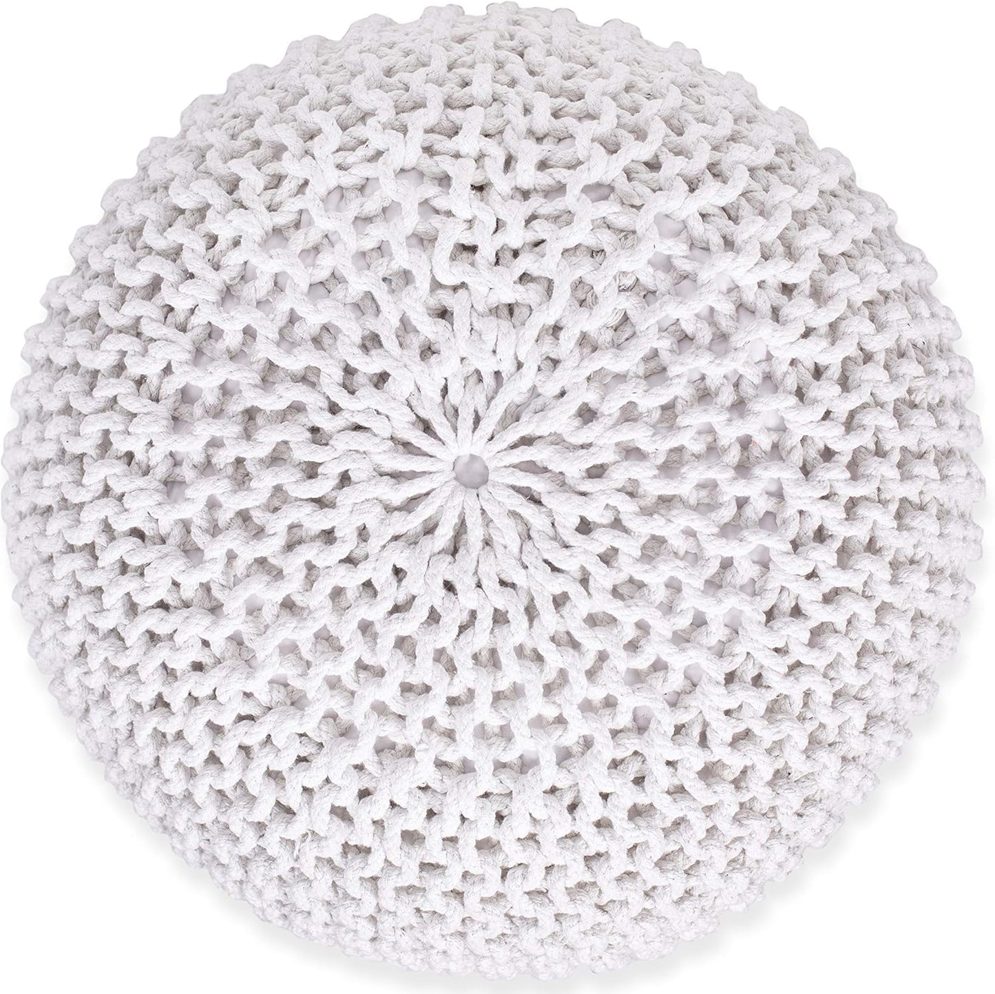 BIRDROCK HOME Round Pouf Ottoman | Cotton Braided Foot Stool with Bean Bag Filling | Boho Foot Rest