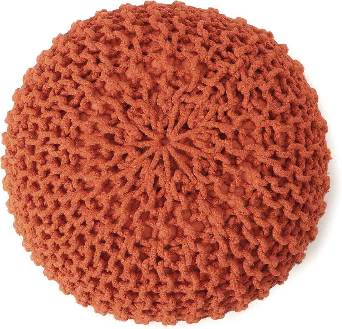 REDEARTH Round Pouf Ottoman - Hand Knitted Cable Boho Poof - Pouffe Circular Footrest for Living