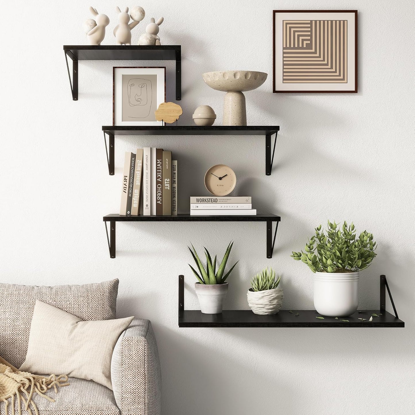 Deep Black Floating Shelves for Wall, 24"W x 10"D Wall Shelves Set of 2, 10 Inch Deep Floating