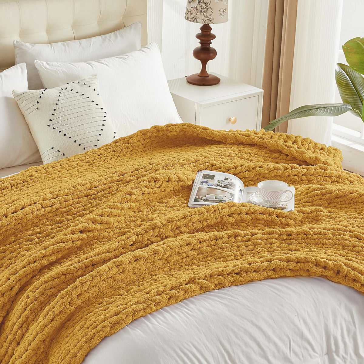 Carriediosa Chunky Knit Throw Blanket 60" X 80" Twin, 100% Hand Made Large Chenille Loop Yarn Soft