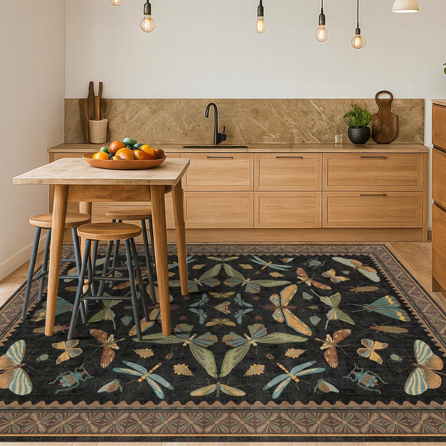 Washable 5x7 Black Rug for Living Room - Foyer Rugs for Entryway, Bedroom, Home Office, Gothic