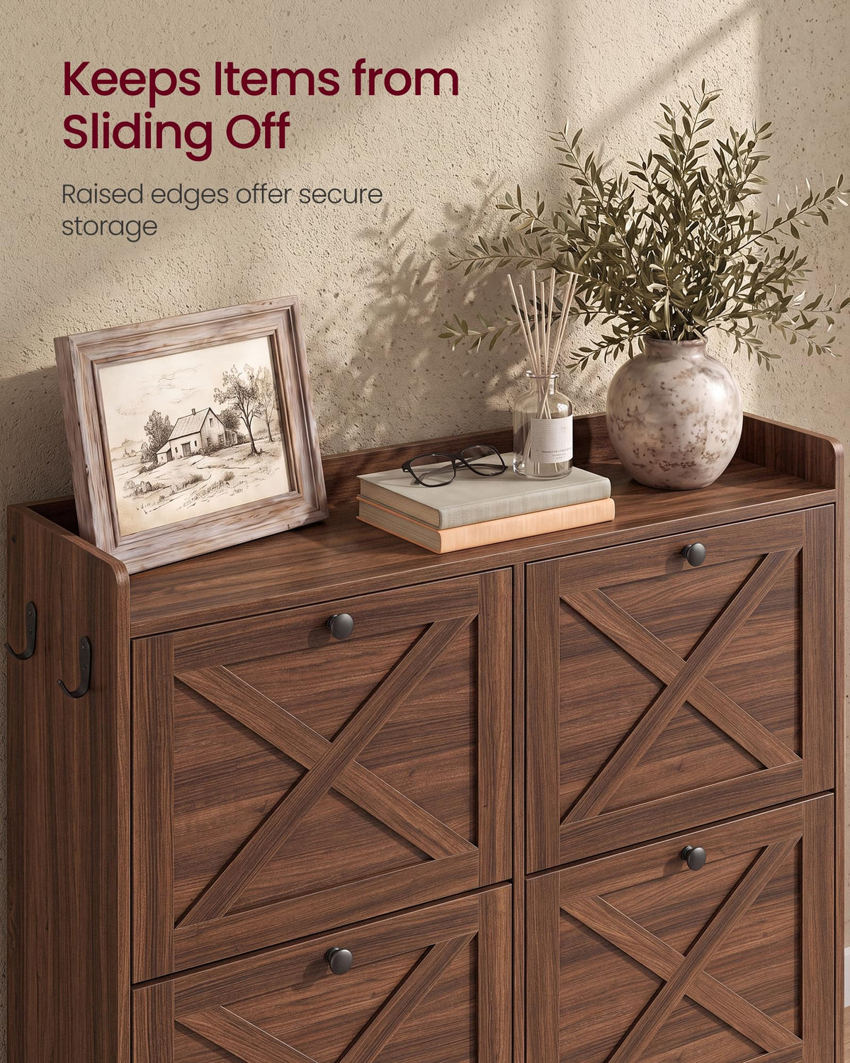 VASAGLE Shoe Storage Cabinet Organizer with 4 Flip Drawers, Freestanding Narrow Shoe Rack Cabinet