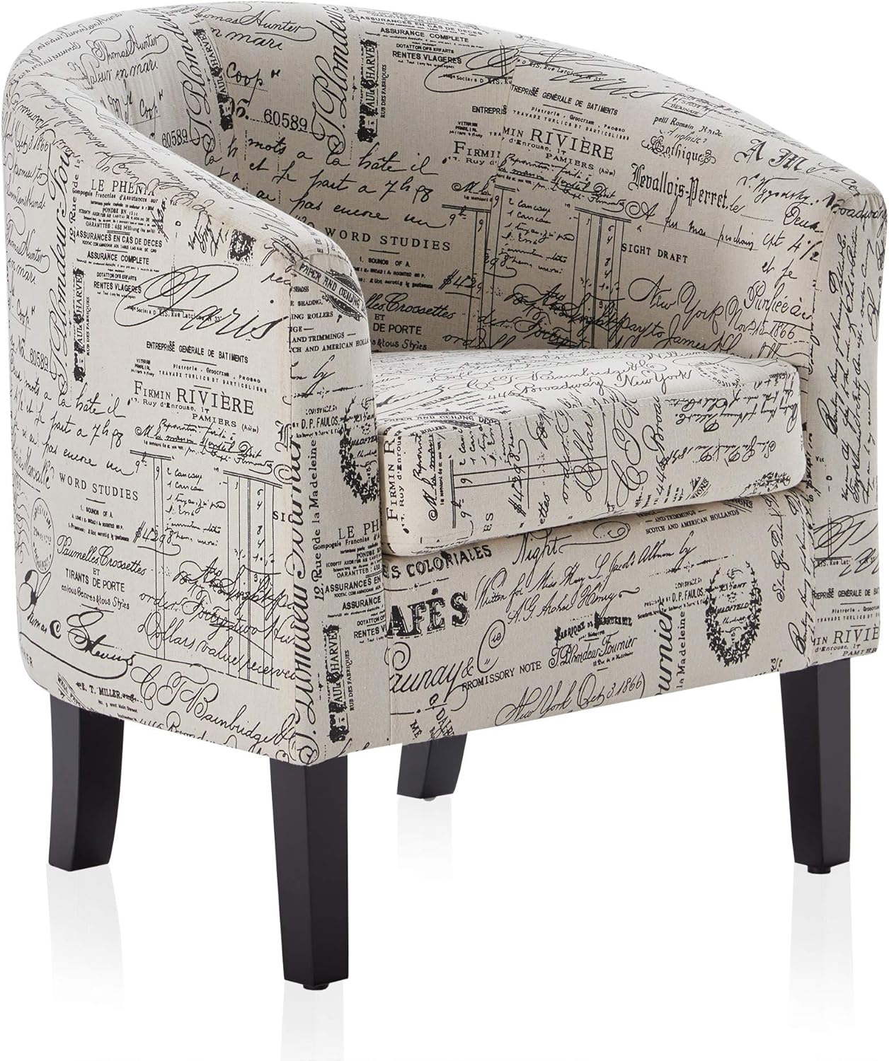 BELLEZE Accent Barrel Chair, Linen Round Chair Club Tub Sofa Corner Chair with Flared Legs and Cozy