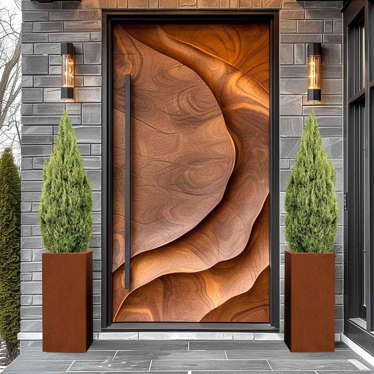 Corten Steel Metallic Heavy Planter for Outdoor Plants 14"x14"x30" Metal Planter Spliced Flower Pot