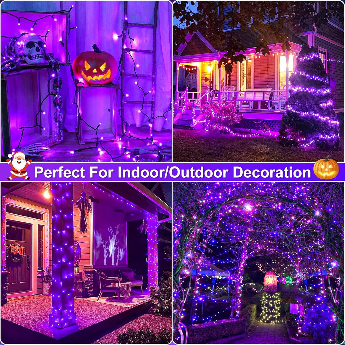 2 Pack Halloween Lights Outdoor, Total 200FT 600 LED Purple String Lights for Outside with 8 Modes
