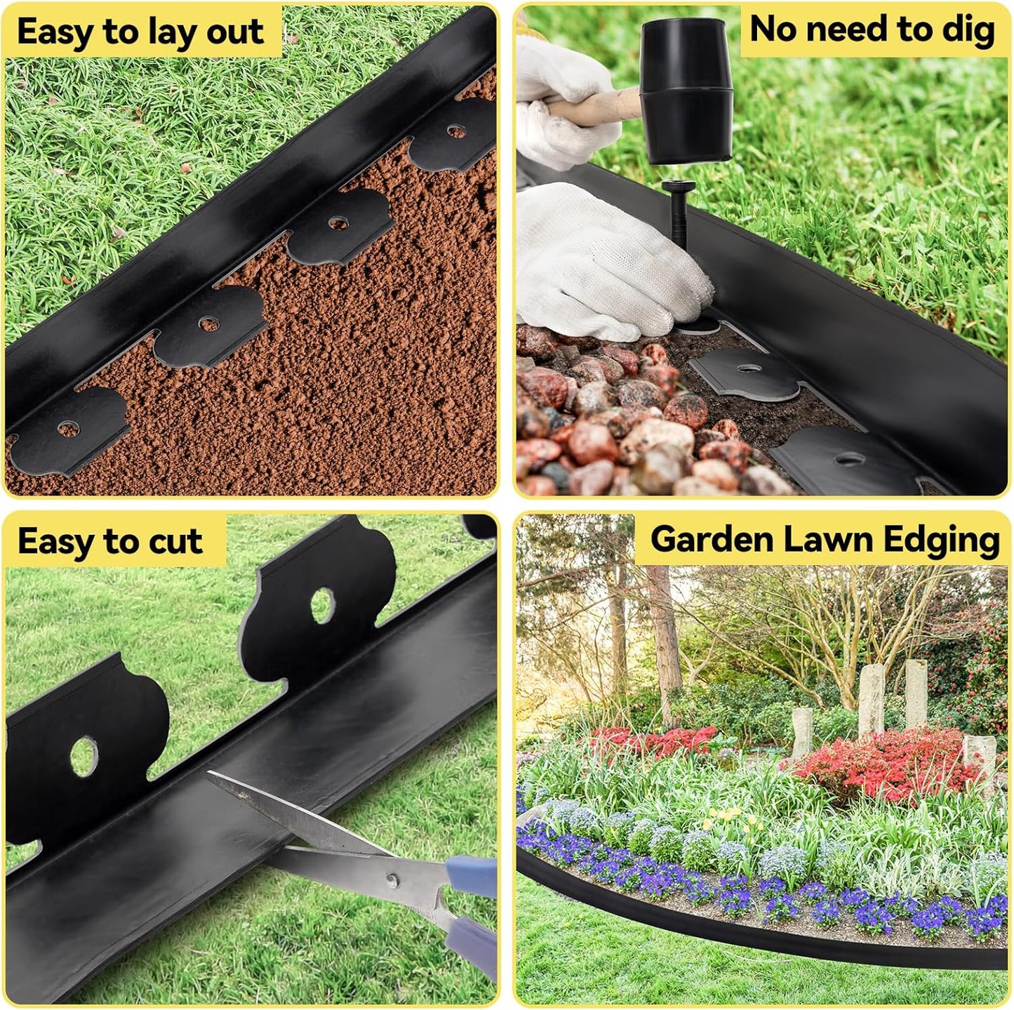 GOTGELIF No Dig Landscape Edging Border, 2'' Tall 40FT Garden Edging Kit with 60pcs Anchoring
