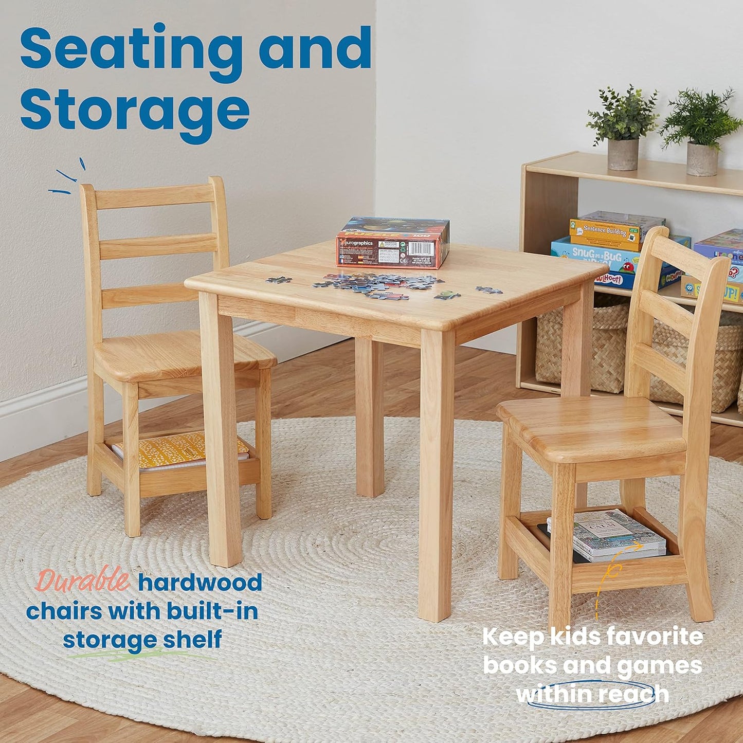 ECR4Kids Three Rung Ladderback Chair with Storage, 14in Seat Height, Classroom Seating, Honey