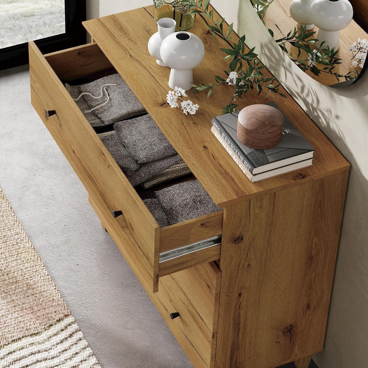 WAMPAT Dresser with 9 Drawers, Bedroom 3-in-1 Wide Wooden Chest of Drawers, Modern Long Dressers