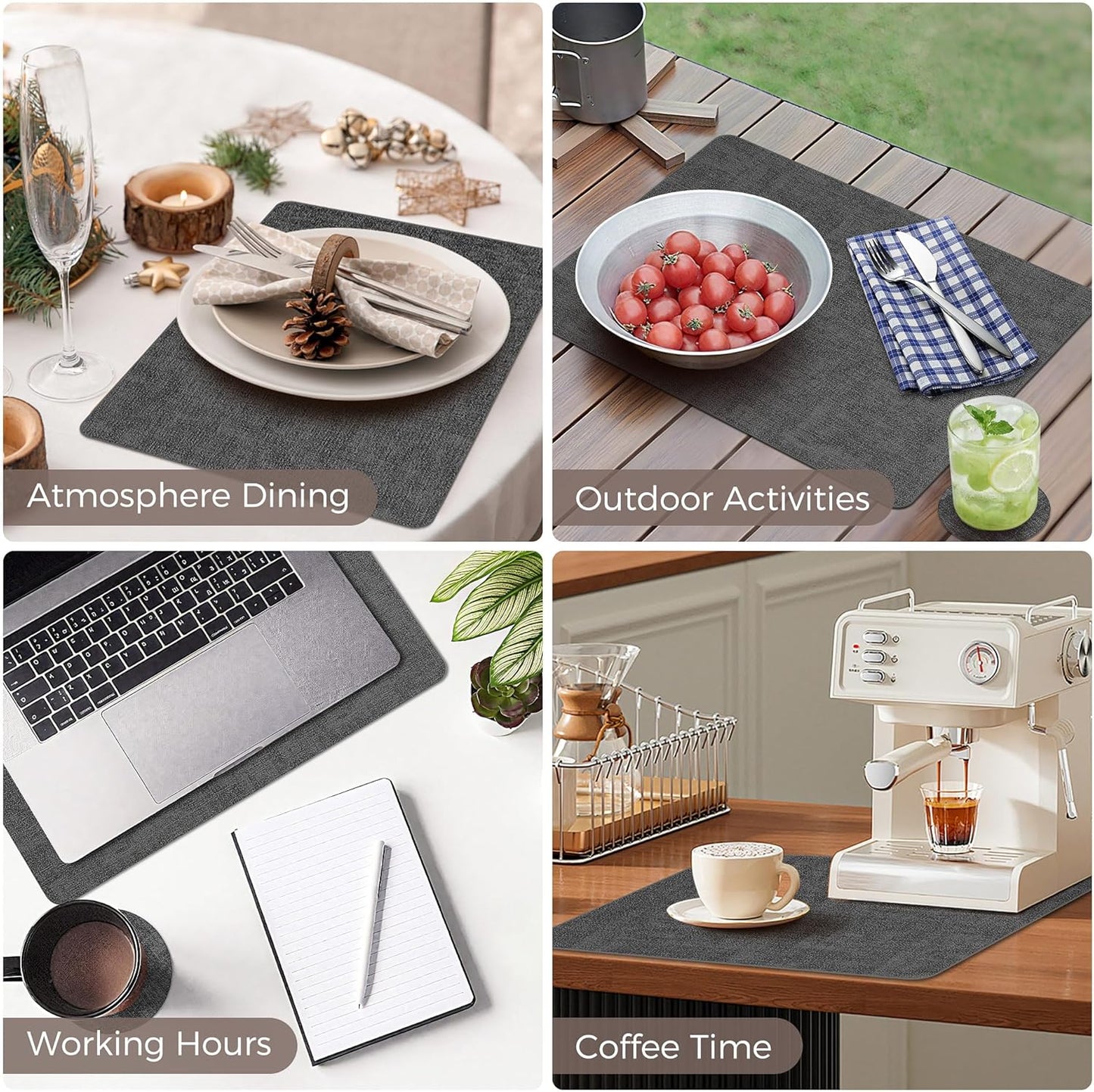 Vinyl Placemats Set of 4, Faux Leather Waterproof and Heat Resistant Place Mats, Washable Anti-Slip