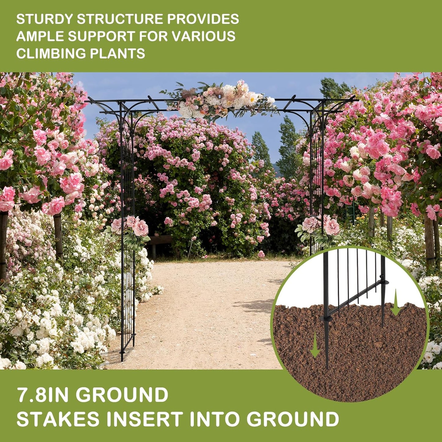 Outvita 7Ft Garden Arch Arbor, Steel Frame Stand Trellis, Arbour Archway for Wedding Ceremony