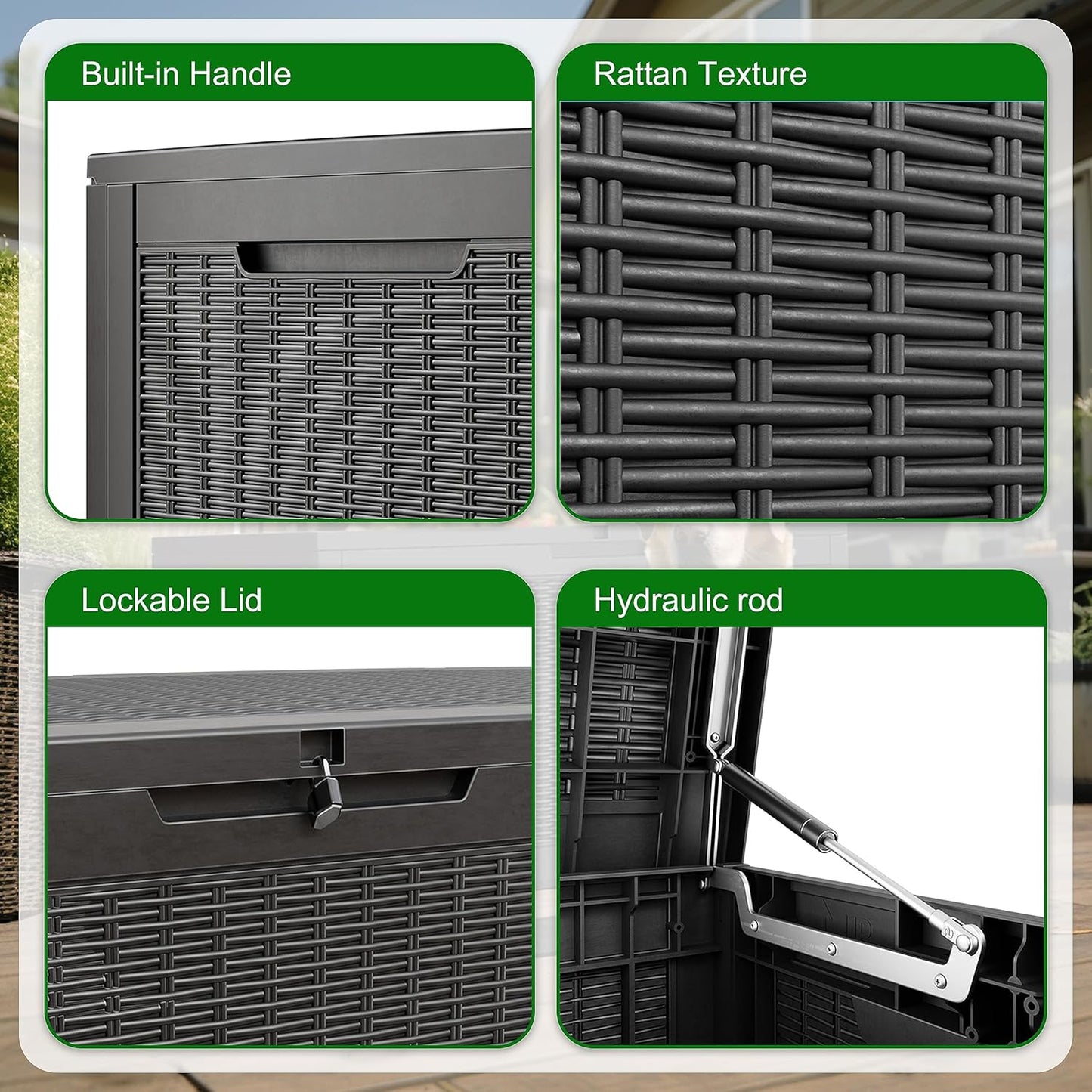 100 Gallon Outdoor Storage Box,Waterproof Lockable Resin Deck Box,Storage Container with Reinforced