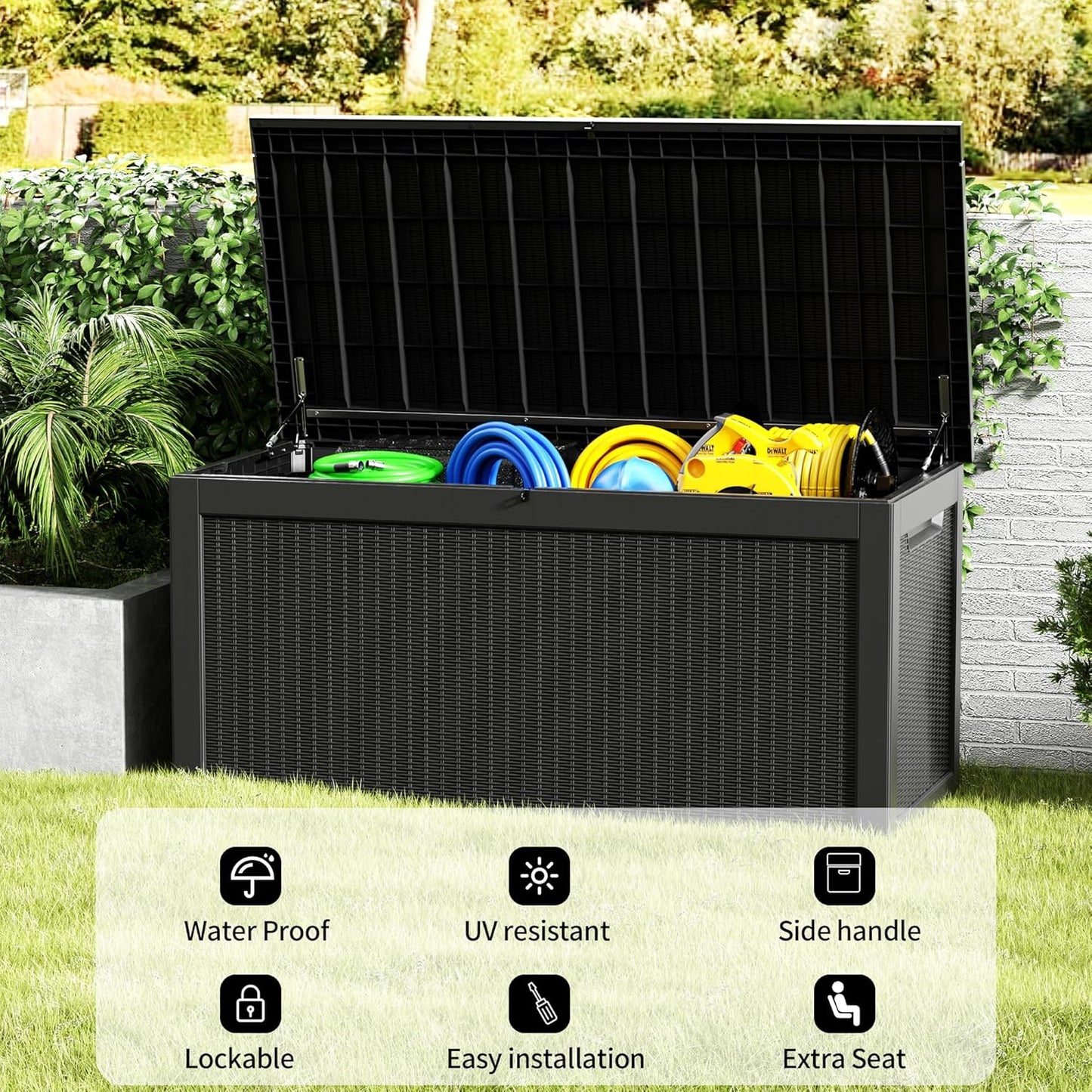 320 Gallon Outdoor Storage Box Waterproof Lockable Resin Deck Box Large, Patio Storage Bin for Pool