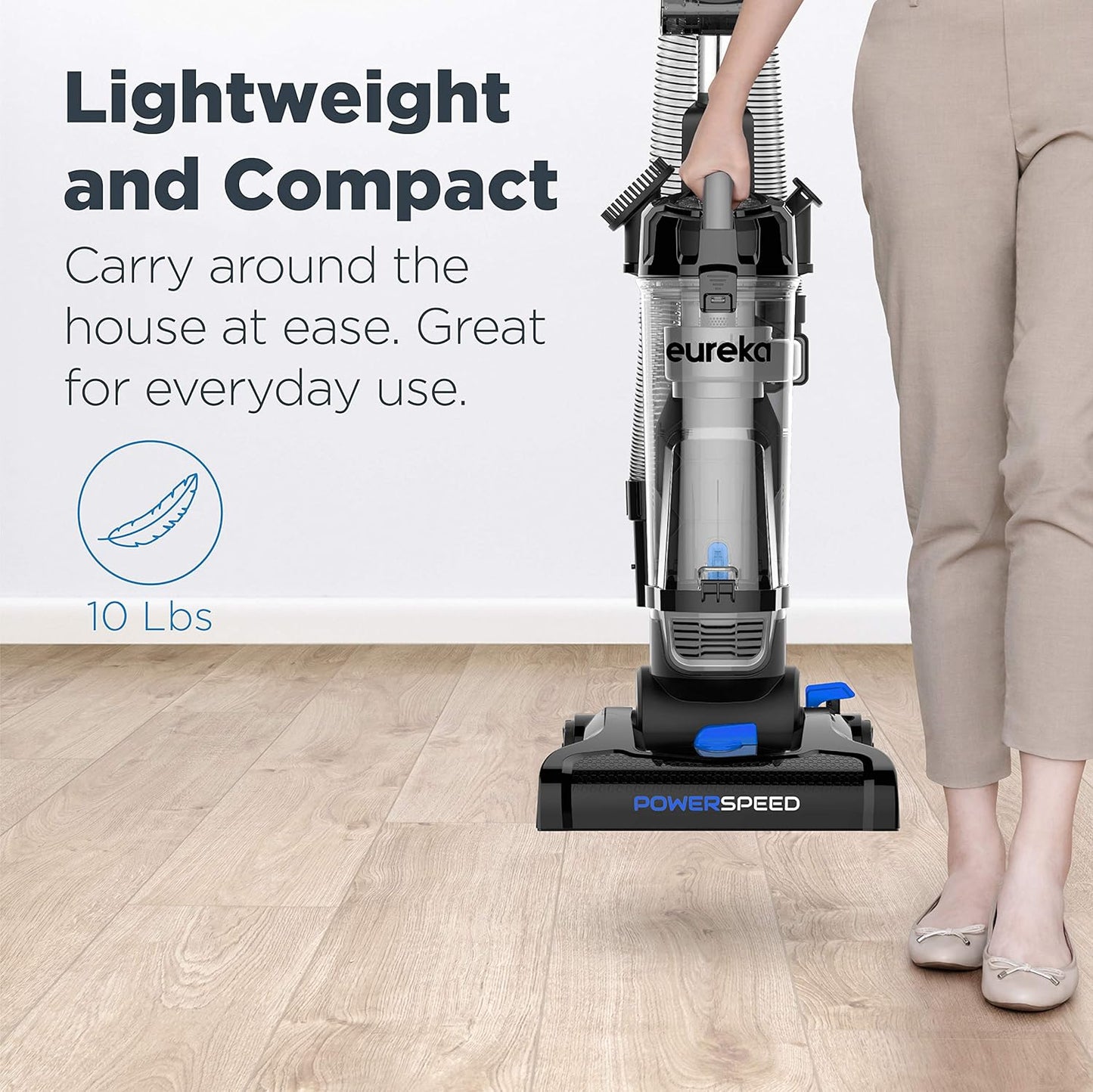 Eureka PowerSpeed Lightweight Upright Vacuum Cleaner for Carpet and Hard Floor, Powerful Bagless