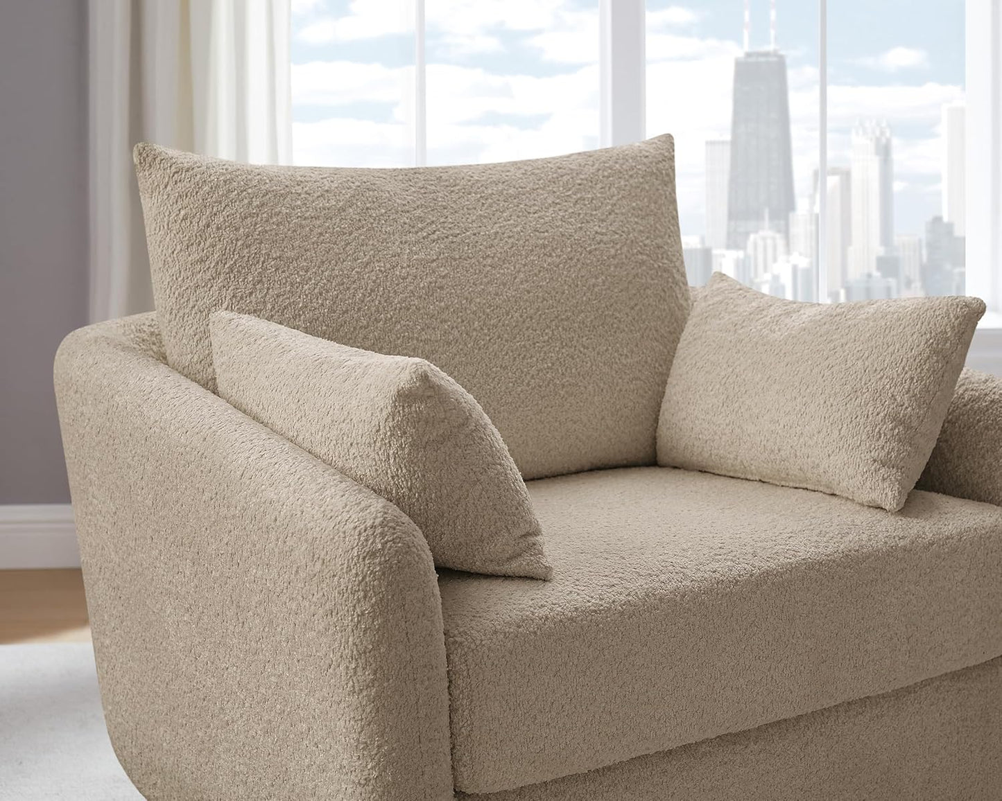 360° Swivel Accent Armchair, 39.3" Oversized, Sherpa Boucle Fabric Sofa Chair with Removable Back &