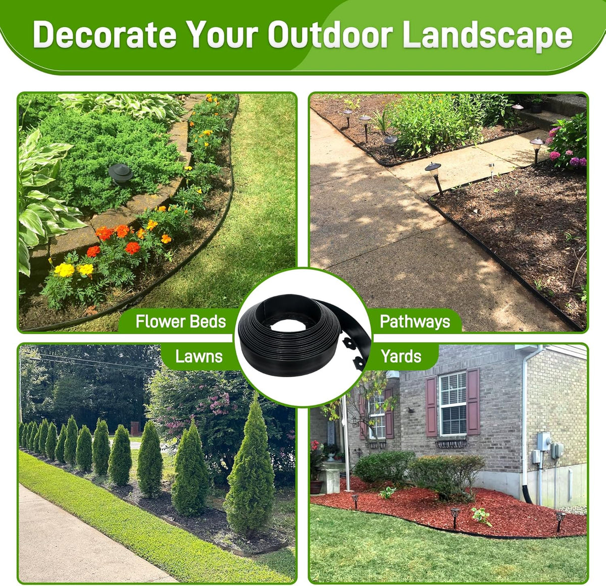3.15" x 50' No Dig Landscape Edging, Plastic Garden Edging Borders with 45 Anchoring Spikes