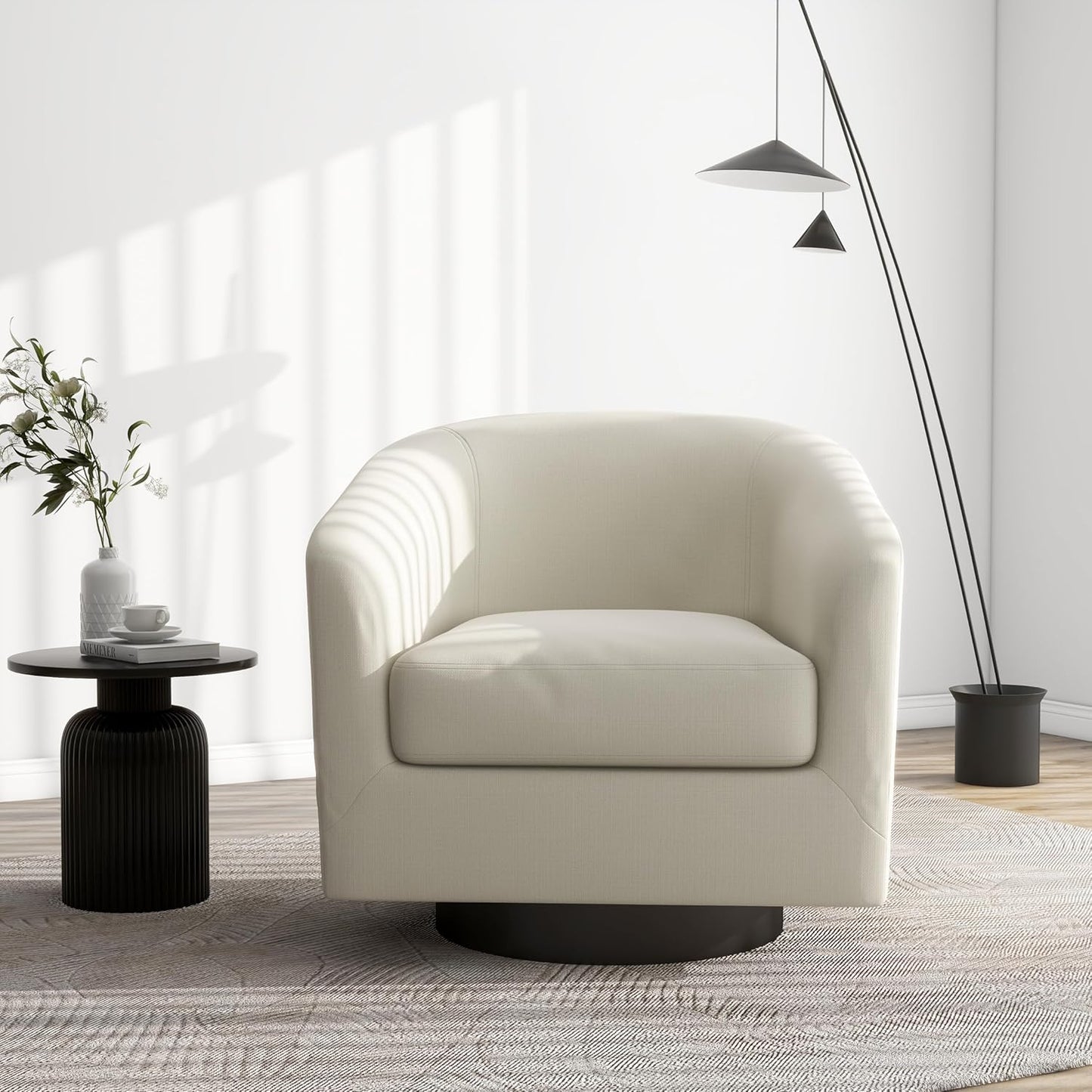 Swivel Barrel Accent Chair, Modern Round Linen Arm Chair for Living Room, Bedroom, Comfy Club