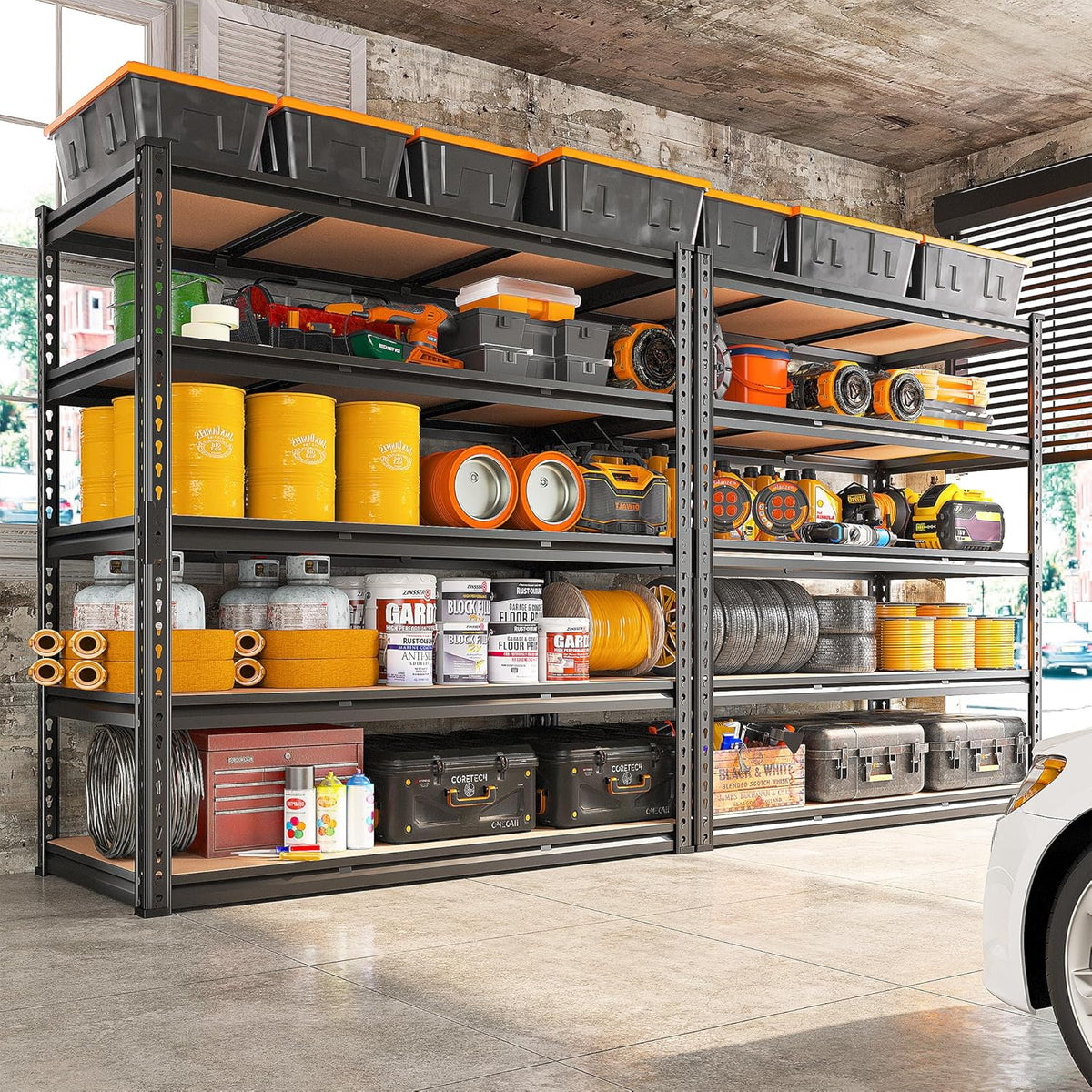 REIBII 48" W Garage Shelving Heavy Duty 3020LBS Storage Shelves 5 Tier Heavy Duty Shelving