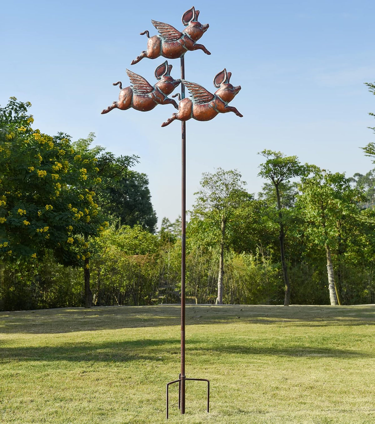 Flying Pig Statues,90" x 32" Antique Copper Outdoor Flying Pigs Garden Decor,Metal Pig