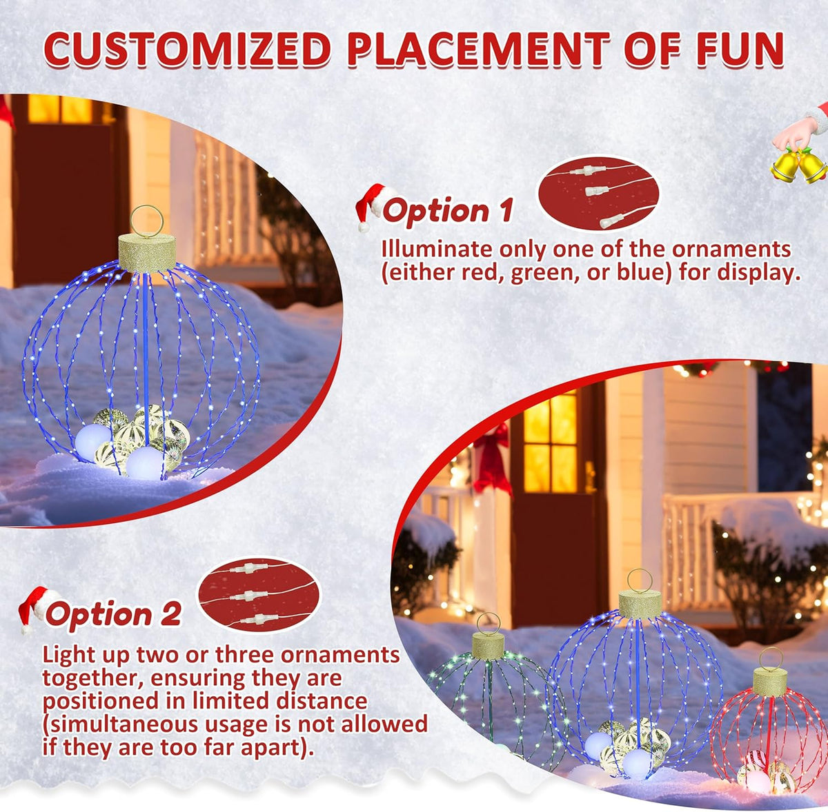 Outdoor Christmas Decorations, Set of 3 Lighted Christmas Ball Ornaments with 570 LED Lights, 6