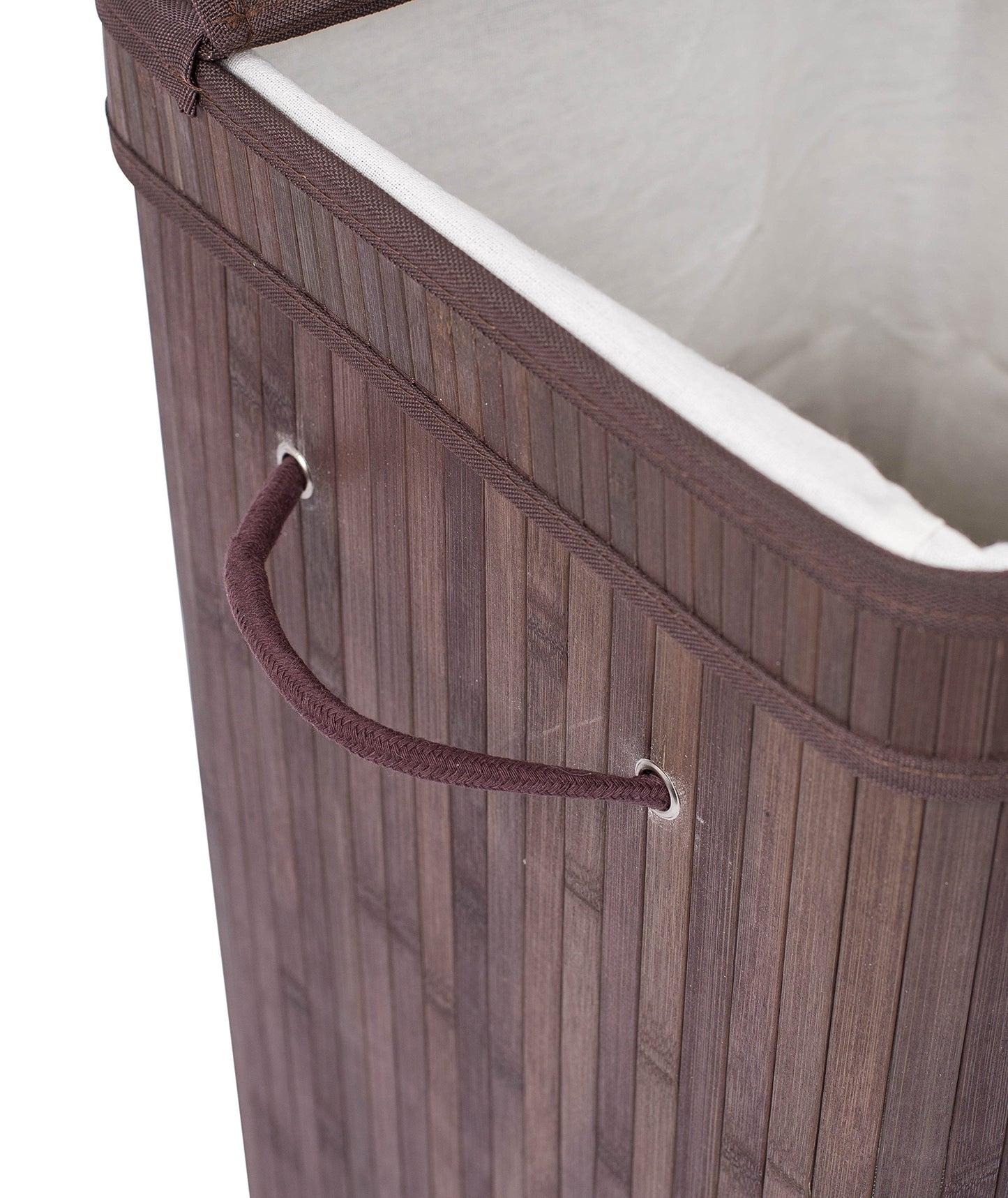 BirdRock Home Square Laundry Hamper with Lid and Cloth Liner | Bamboo | Espresso | Easily Transport