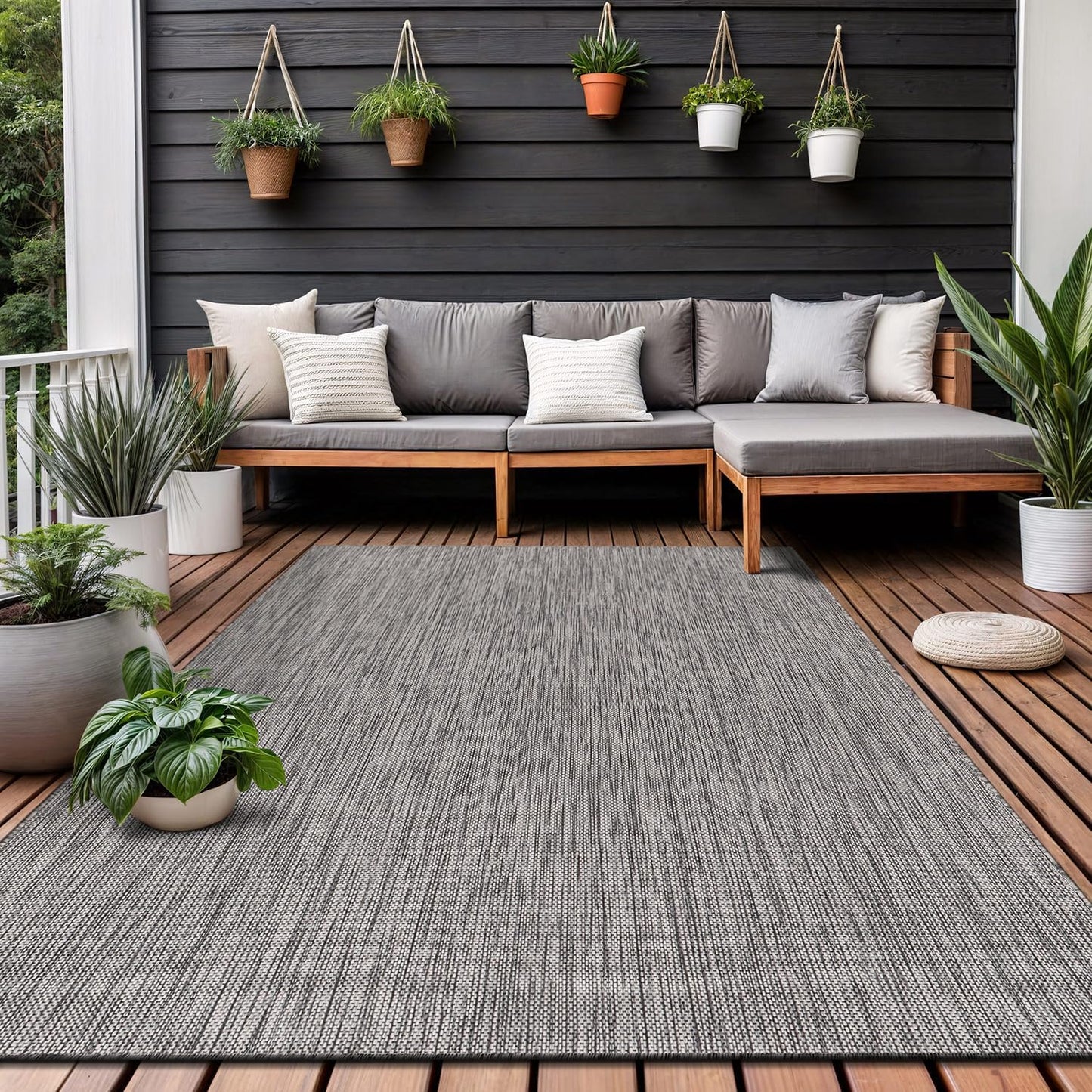 Washable Indoor Outdoor Rug 5x7 Weather Resistant Area Rugs Modern Solid for Porch Deck Balcony