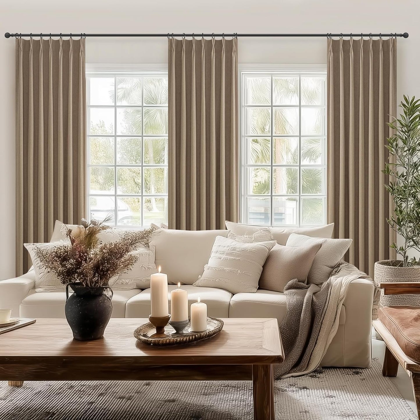 RustBrown Linen Pinch Pleated Curtains 102 Inches Long Heavy Duty Thermal Insulated Extra length