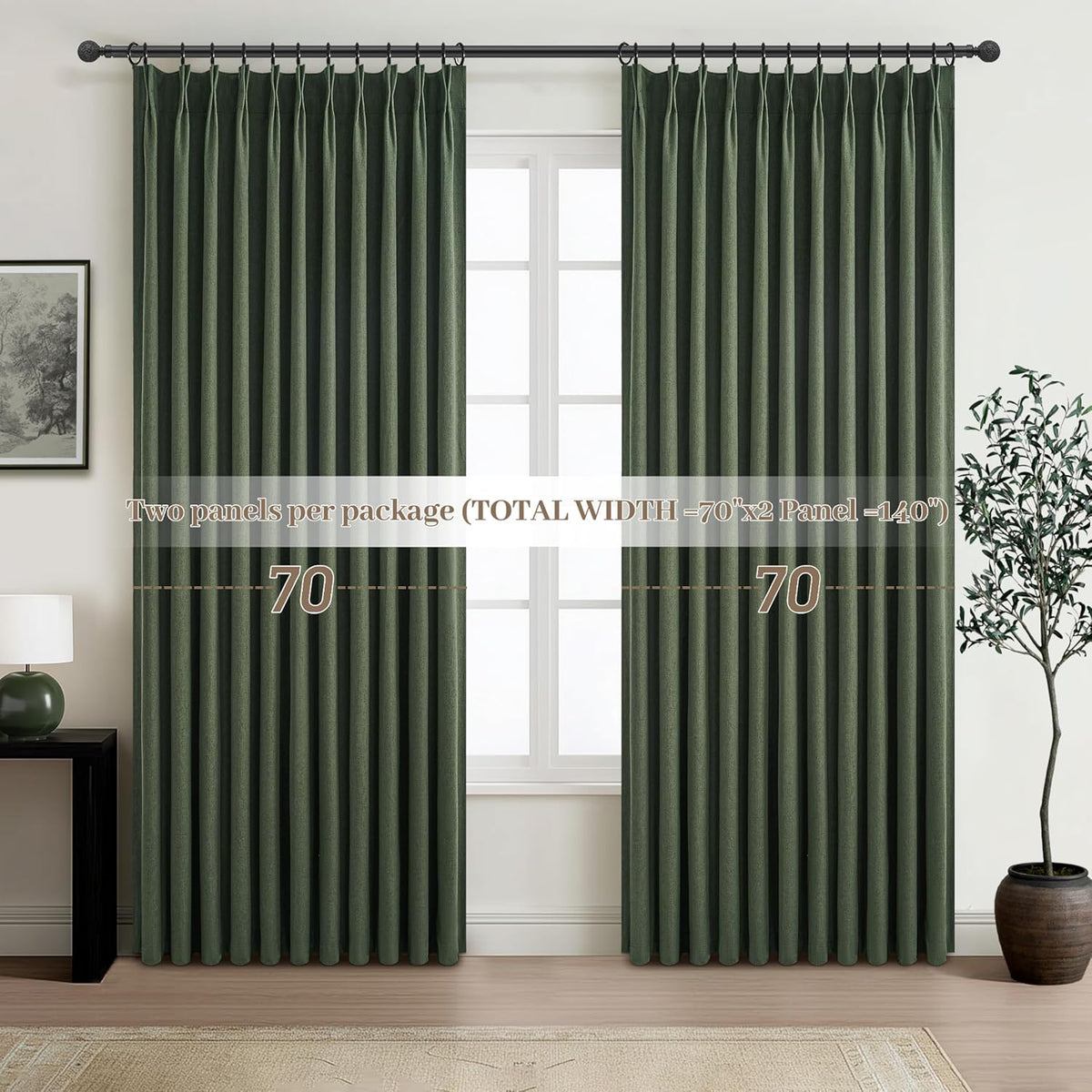 Curtains 70 Inch Length Extra Wide Pinch Pleated Blackout Curtain for Sliding Glass Door/Living