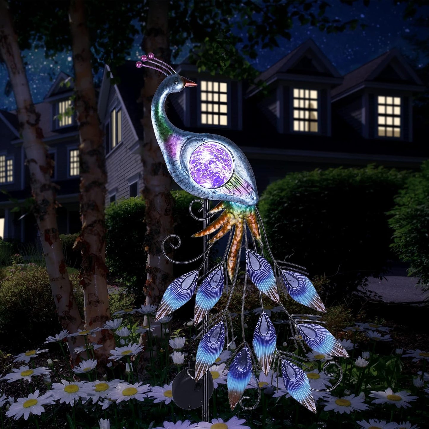 TERESA'S Collections Yard Decorations Outdoor for Garden Decor, Peacock Solar Outdoor Lights