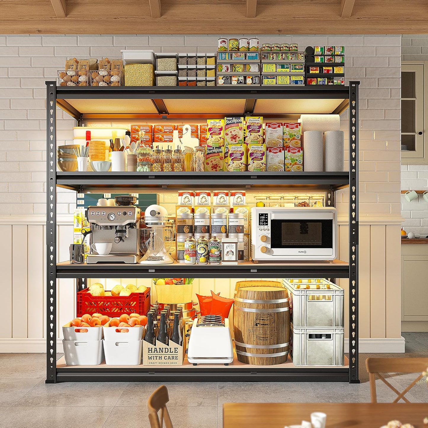 REIBII 48.2" W Garage Shelving, Storage Shelves Load 2600LBS, 4-Tier Adjustable Heavy Duty Metal