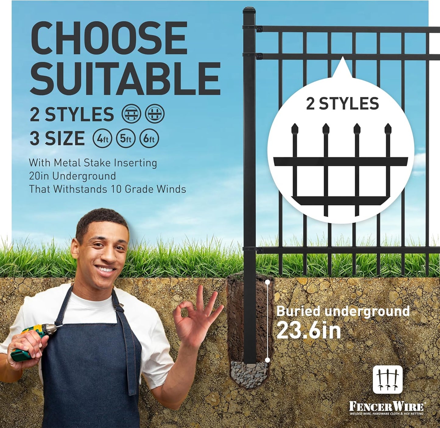 Fencer Wire Heavy Duty Flat Top Fence Barrier Panel, 6FT Height X 8FT Width Anti-Rust Metal Fencing