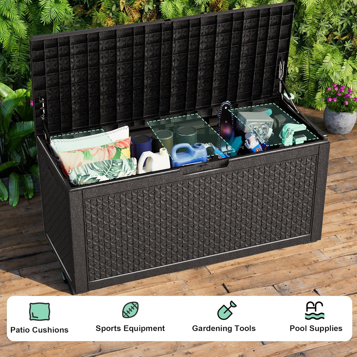 100 Gallon Resin Deck Box, Lockable Outdoor Storage Box for Patio Cushions Storage Furniture,Garden