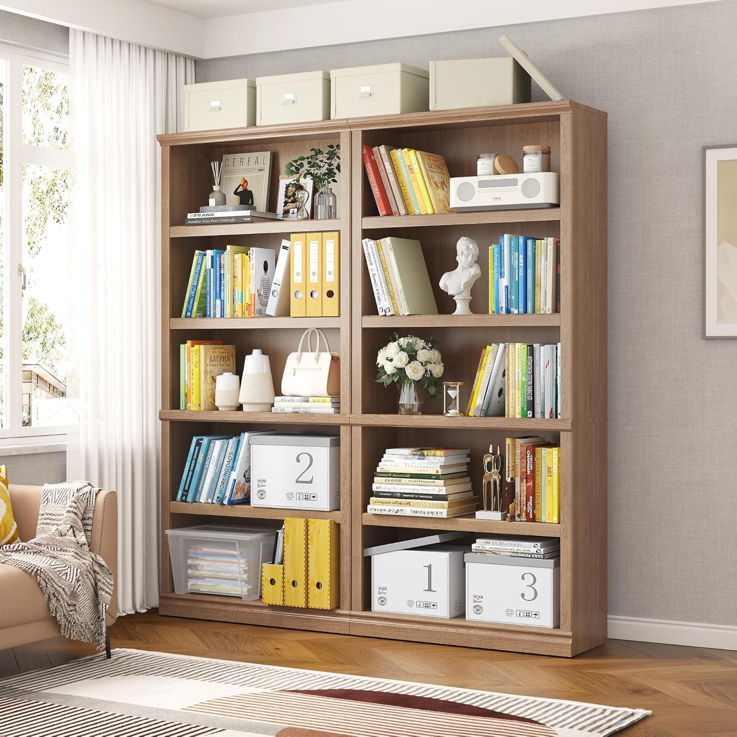 70 in Tall Bookcase, White Bookshelf Open Storage 5-Tier Shelves, 33 inch Wide Floor Standing