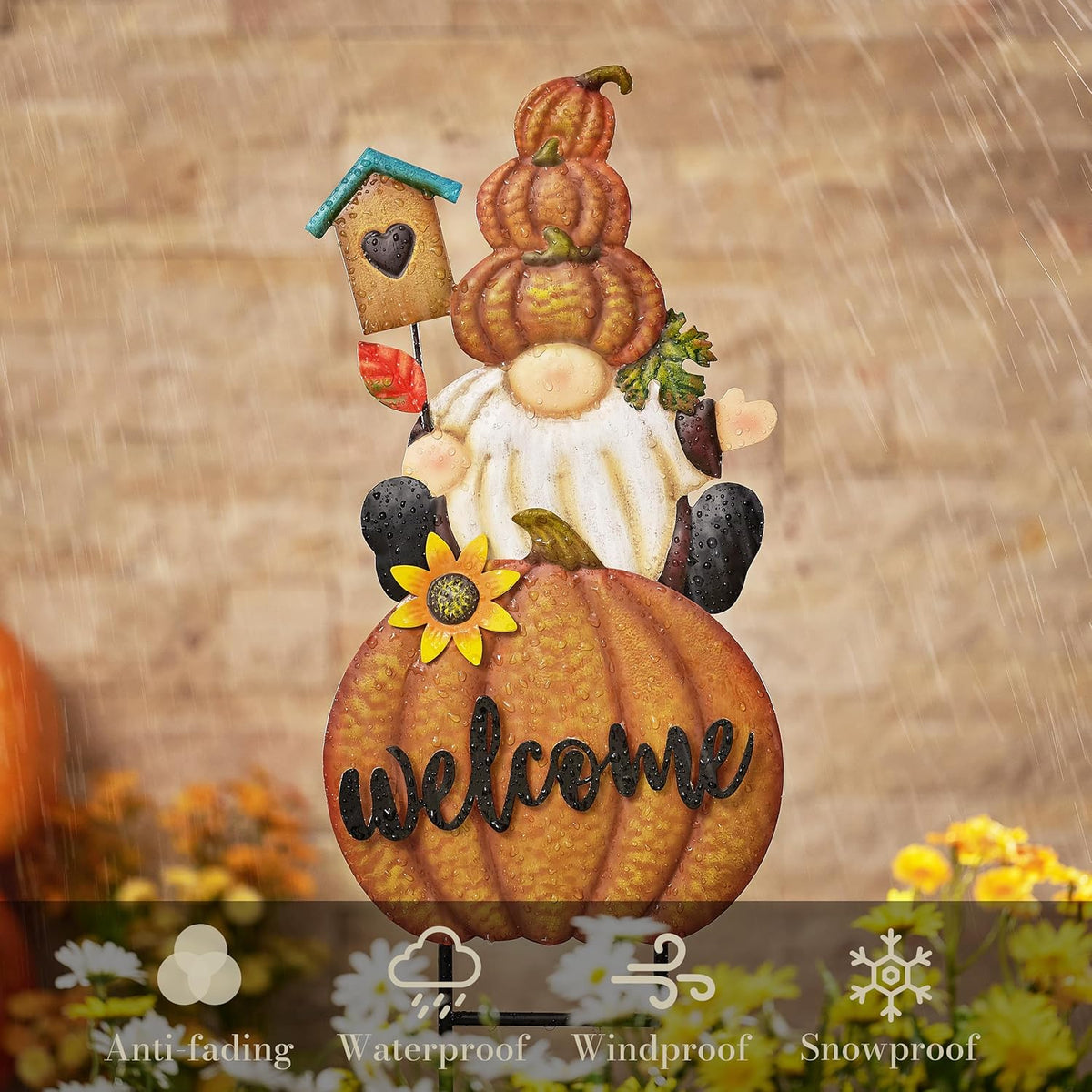 TERESA'S COLLECTIONS Fall Gnome Pumpkin Decorations for Outdoor Home, Metal Fall Decor Welcome