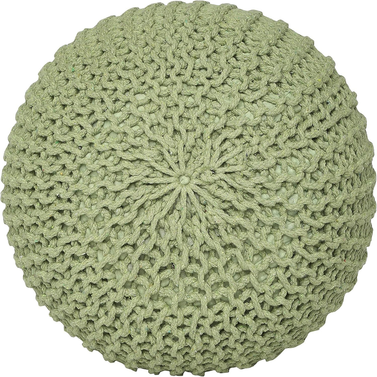 REDEARTH Round Pouf Foot Stool Ottoman - Cotton Knitted Cord Boho Pouffe - Cable Poof Filled
