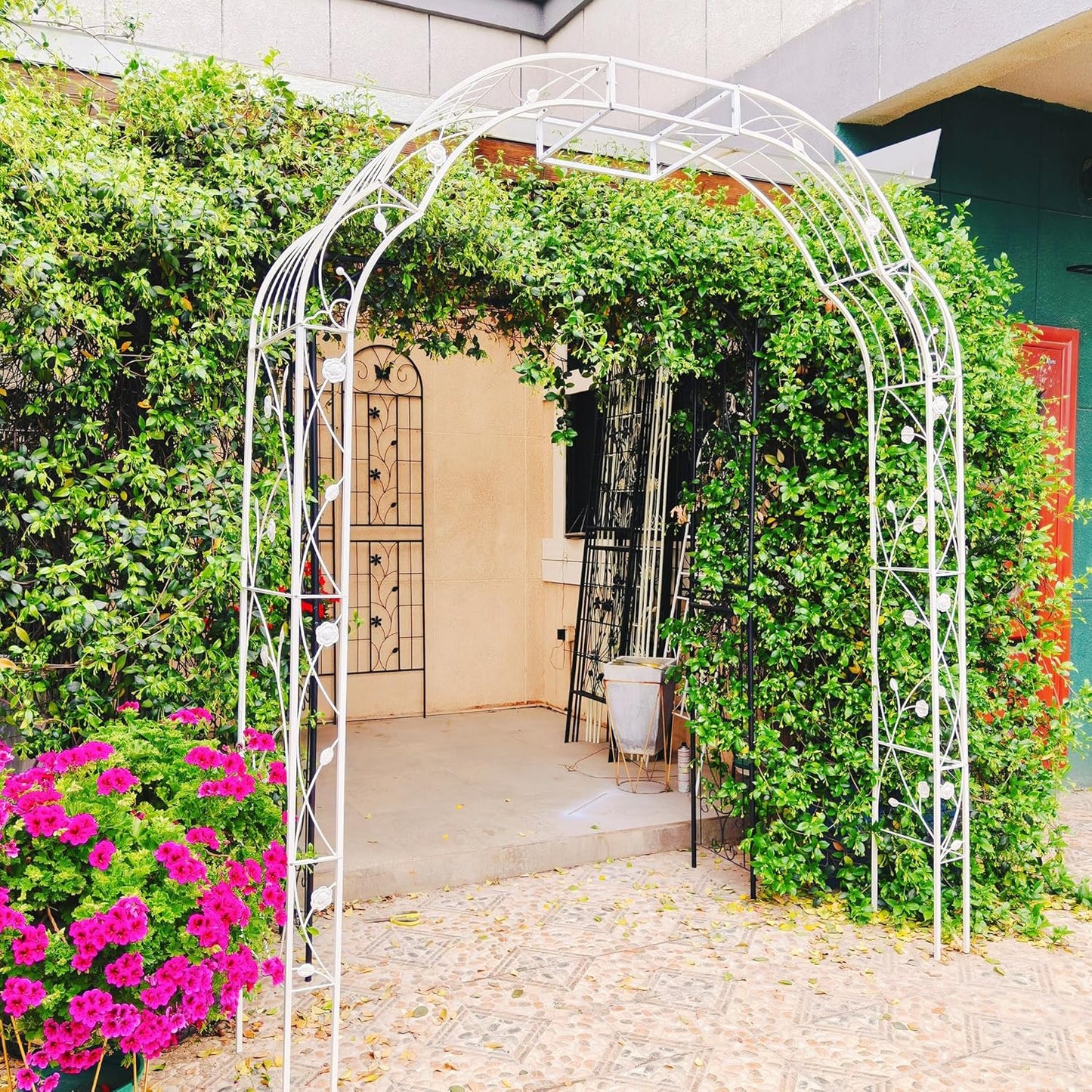 Metal Garden Arch 98.4" H Garden Arbor Trellis for Outdoor Climbing Plants Support Rose Lawn Tall