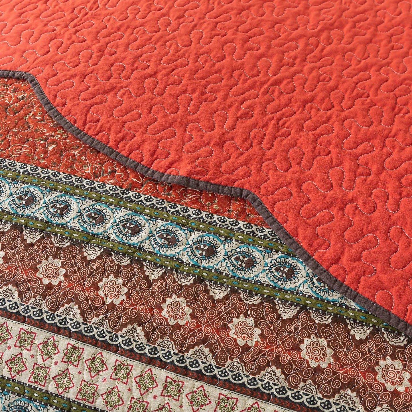 NEWLAKE Cotton Bedspread Quilt Sets - Reversible Patchwork Coverlet Set, Red Striped Jacquard