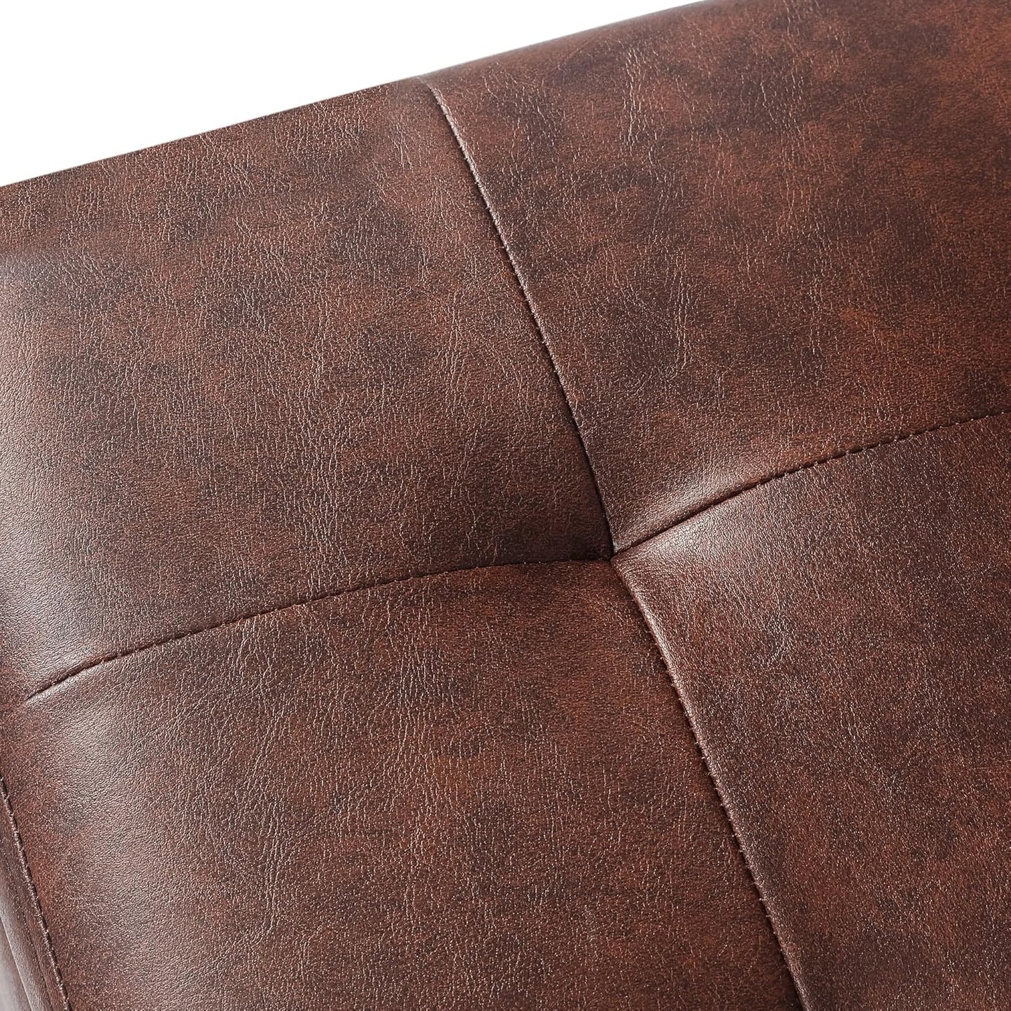 Adeco Faux Leather Storage Ottoman Bench with Wood Legs, 17.7" Square Red and Brown PU Cube Foot