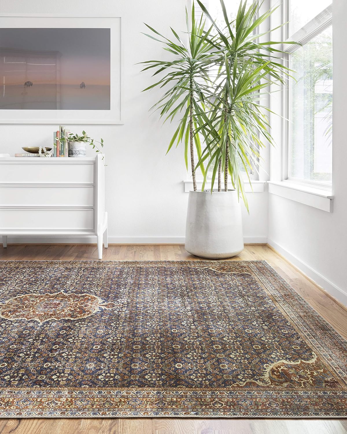 Loloi Layla Collection LAY-09 Cobalt Blue/Spice 2'-6" x 9'-6" .13" Thick Runner Rug, Soft, Durable