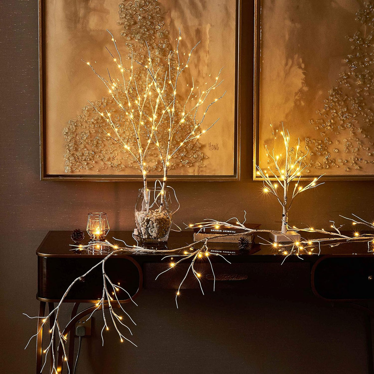 Hairui Lighted Easter Tree with Timer, Tabletop Birch Tree with Lights 18IN 24 LED for Fireplace