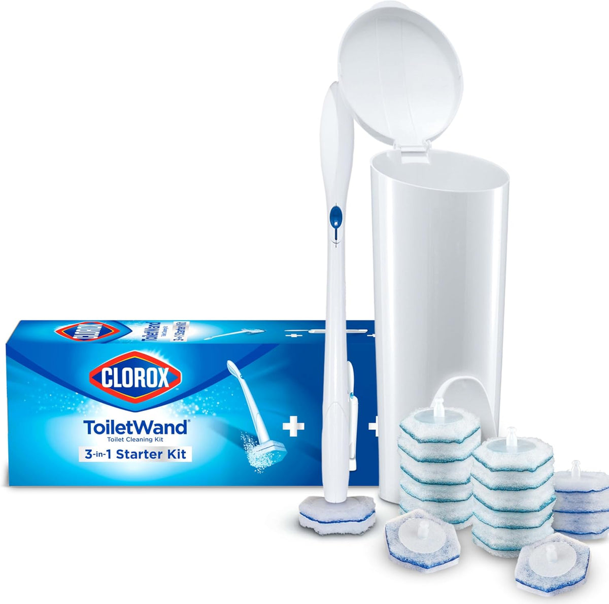 All-in-One Disposable Toilet Wand Cleaning System with Refill Pads, No-Touch Toilet Brush Kit with