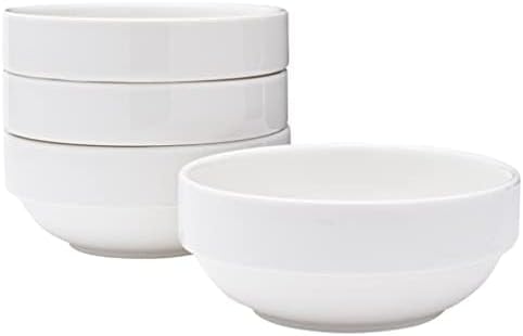 Vikko Small 7 Ounce White Bowl, Set of 4 White Dessert Bowls, Fine Porcelain, Stackable Small Snack