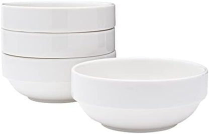 Vikko Small 7 Ounce White Bowl, Set of 4 White Dessert Bowls, Fine Porcelain, Stackable Small Snack