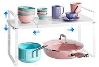 Expandable Cabinet Shelf Organizer, Stackable Kitchen Pantry Counter Storage, Adjustable Closet