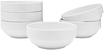 Vikko Small 7 Ounce White Bowl, Set of 6 White Dessert Bowls, Fine Porcelain, Stackable Small Snack